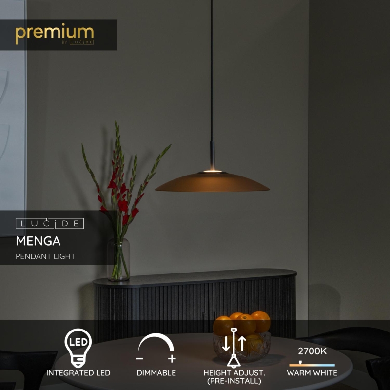 Lucide MENGA - Závesné svietidlo - Ø 40 cm - LED Rozm. - 1x12W 2700K - Jantárová